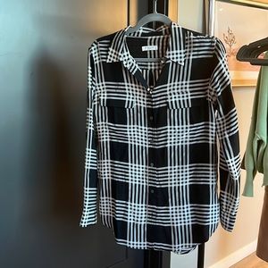 Equipment Femme Silk Blouse Button Down - black and white plaid - S